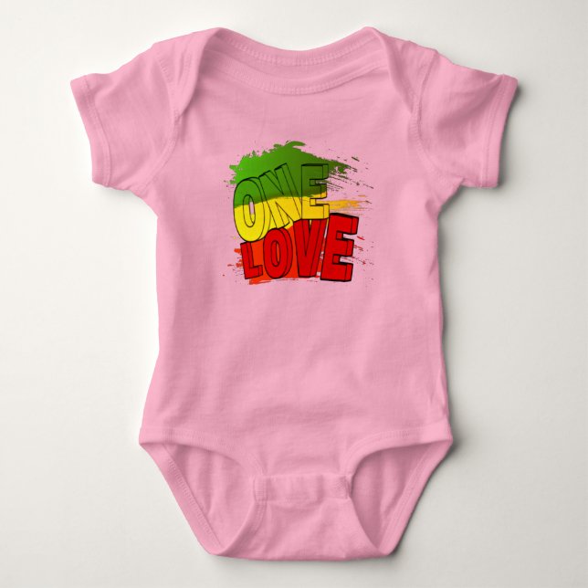 Reggae flag, One Love, Rasta Baby Bodysuit (Front)