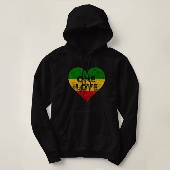 Reggae Heart One Love Rasta Reggae Music Rastafari Hoodie (Design Front)