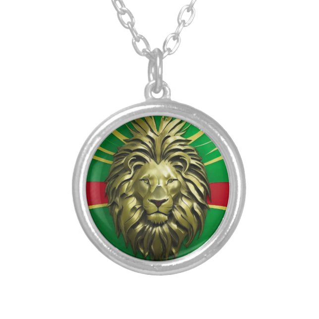 Reggae Lion Shield Silver Plated Necklace (Front)
