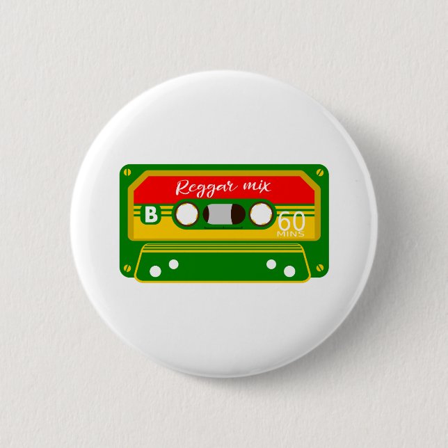 Reggae mix tape cassette Rastafarian Pinback Button (Front)
