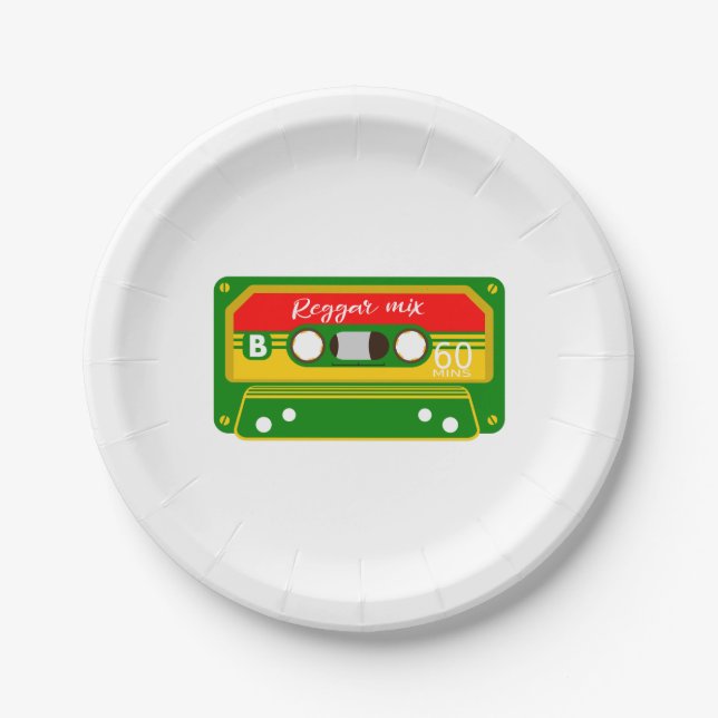 Reggae mix tape cassette retro paper plates (Front)