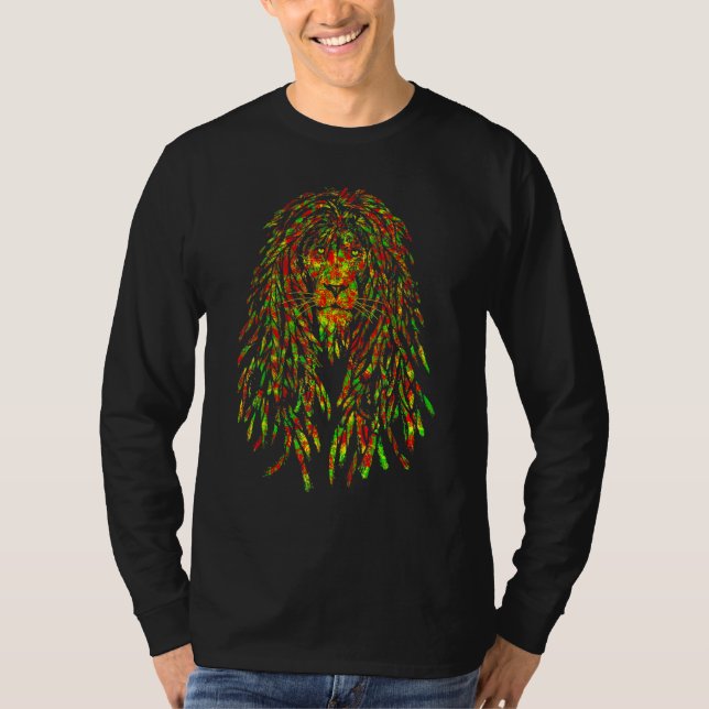 Reggae Music   Jamaican Lion Rasta Lion Of Rastafa T-Shirt (Front)