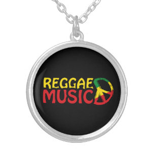 Reggae Music - model2b-circle-black Silver Plated Necklace