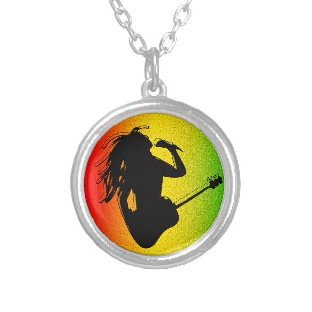 Reggae Music Rastaman Guitar Rasta Round Necklace (Front)
