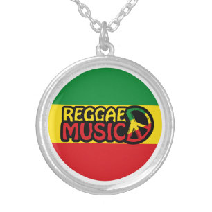 Reggae Music, reggae art with peace symbol Silver Plated Necklace
