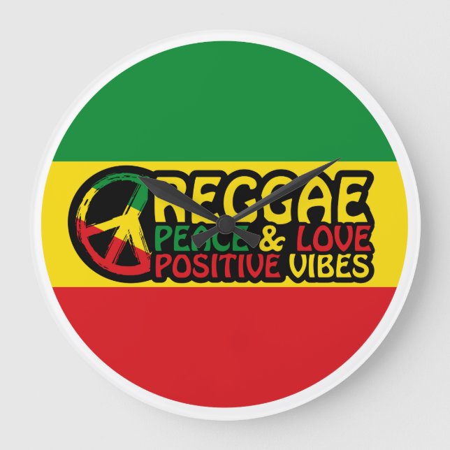 Reggae Music with positive quotes Large Clock (Front)