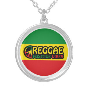 Reggae Music with positive vibes and reggae flag Silver Plated Necklace