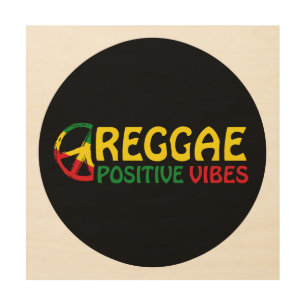 Reggae Music with positive vibes and reggae flag Wood Wall Art