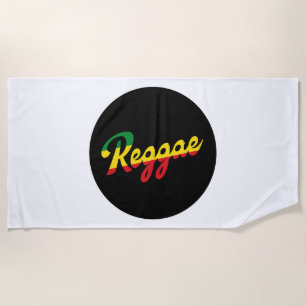 Reggae Music with reggae flag colors Beach Towel