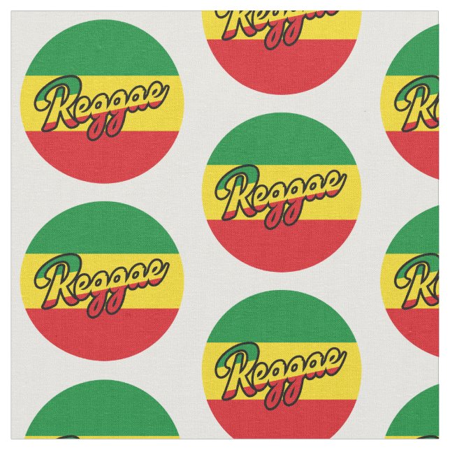 Reggae Music with reggae flag colors Fabric (Close Up)