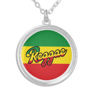 Reggae Music with reggae flag colors Silver Plated Necklace