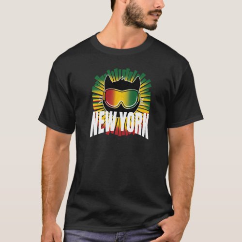 Reggae New York Kitty Cat w Jamaican Ski Goggles N T_Shirt