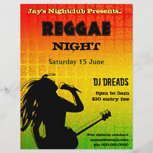Reggae Night Party or Nightclub Flyer