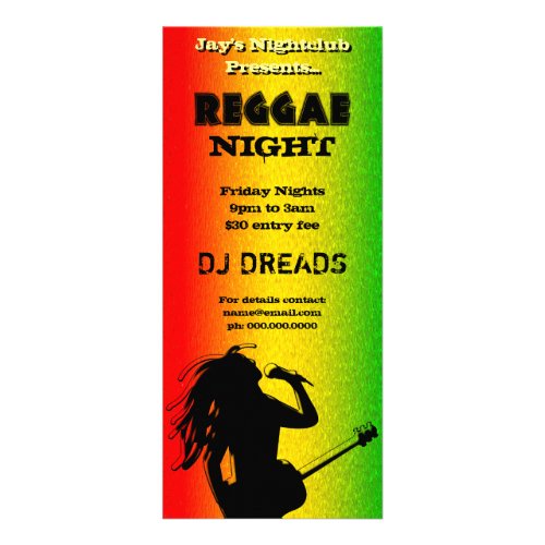 Reggae Night Party or Nightclub Rack Cards
