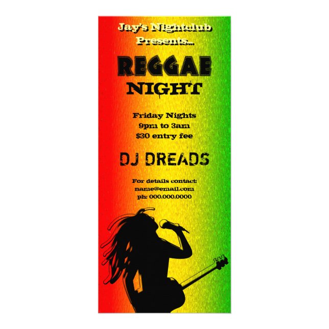 Reggae Night Party or Nightclub Rack Cards (Front)
