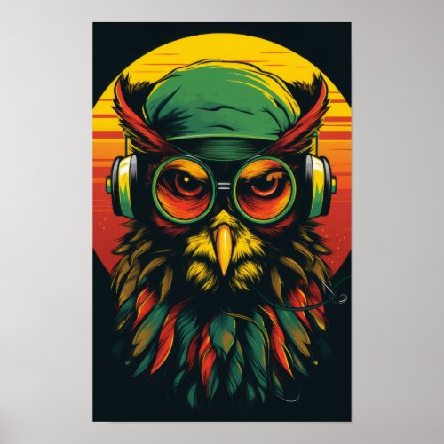Reggae Owl Poster  Colorful Hip Hop and Pop Music