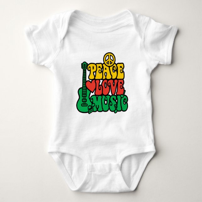 Reggae Peace Love Music Baby Bodysuit (Front)
