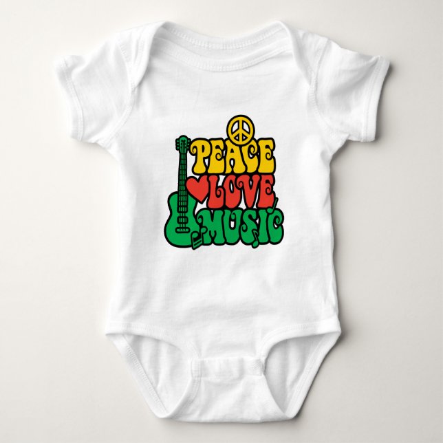 Reggae Peace Love Music Baby Bodysuit (Front)