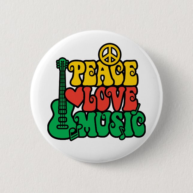 Reggae Peace Love Music Button (Front)