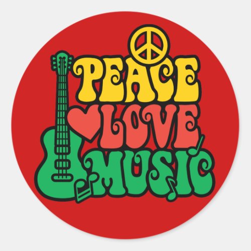 Reggae Peace Love Music Classic Round Sticker