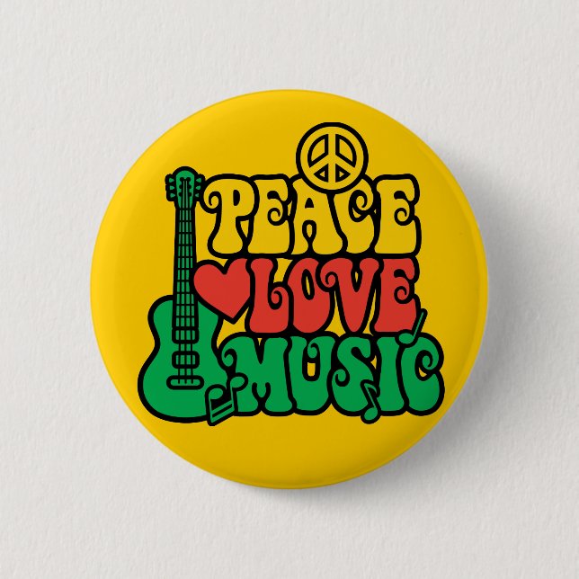Reggae Peace Love Music Pinback Button (Front)