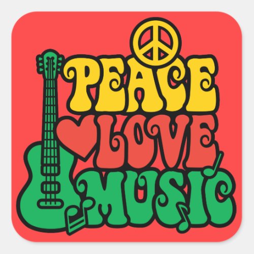 Reggae Peace Love Music Square Sticker