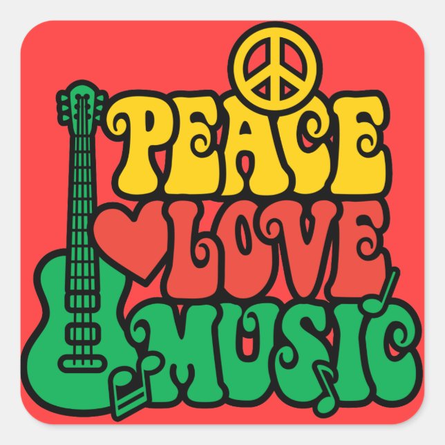 Reggae Peace Love Music Square Sticker (Front)