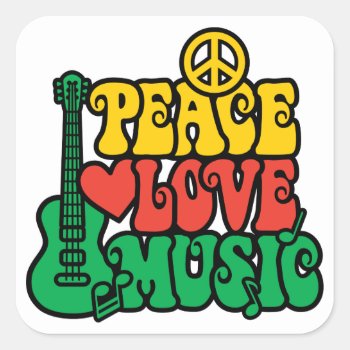Reggae Peace Love Music Square Sticker by PeaceLoveWorld at Zazzle