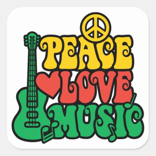 Reggae Peace Love Music Square Sticker