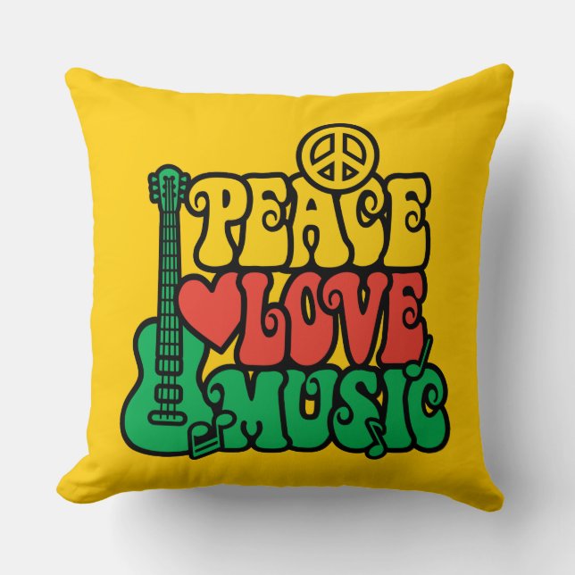 Reggae Peace Love Music Throw Pillow (Front)