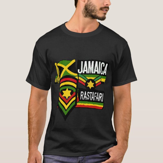 Reggae Rasta Black T-shirt Rastafarian colors (Front)