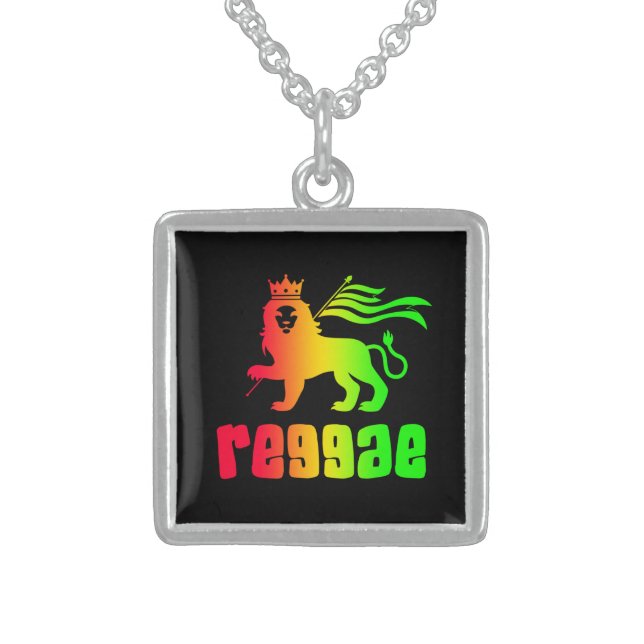 Reggae Rasta Lion  Sterling Silver Necklace (Front)