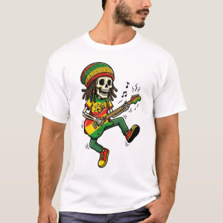 Reggae Rasta Skeleton Playing Guitar Musician  T-Shirt