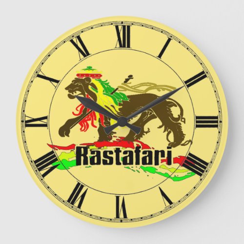 Reggae rastafarian Jamaica flag colors lion zion Large Clock