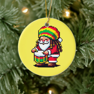 Reggae Rhythms with Santa - Christmas Beat Ceramic Ornament