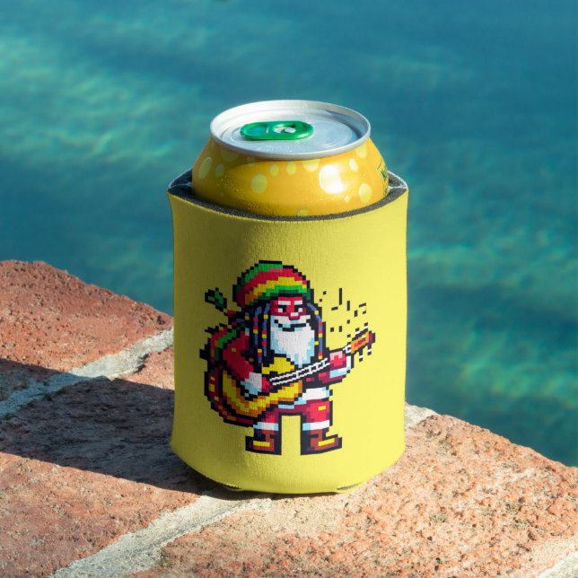 Reggae Santa Fun Pixel Art Christmas Music Design Can Cooler (In Situ Pool)