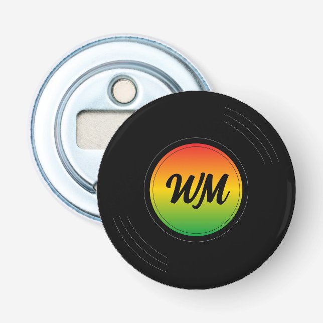 Reggae Vinyl Record Monogrammed Bottle Opener (Front)