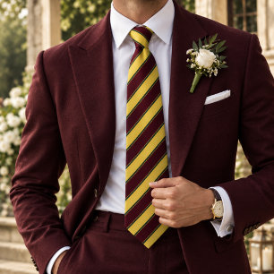 Regimental Stripe Butter Yellow & Burgundy Neck Tie