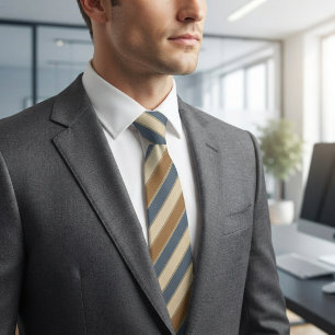 Regimental Stripe Muted Blue Copper Cream Neck Tie