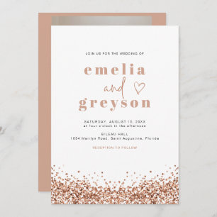 REGINA Glam Rose Gold Sequins Disco Wedding Invitation