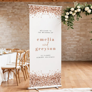 REGINA Glam Rose Gold Sequins Wedding Welcome Retractable Banner