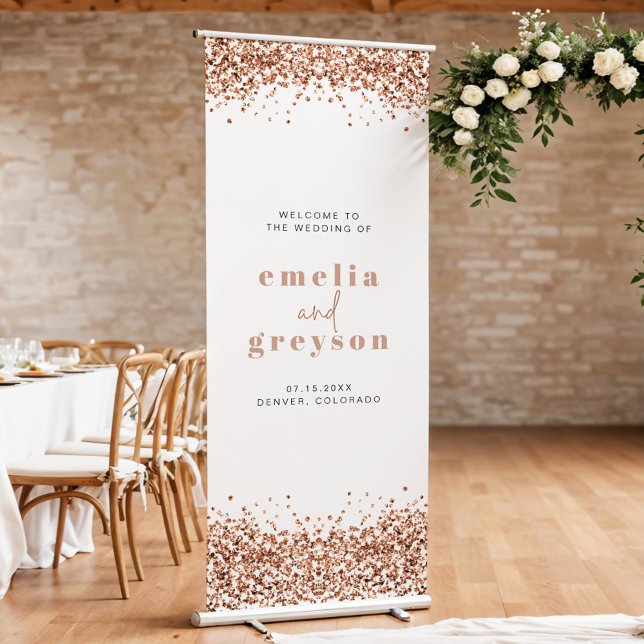 REGINA Glam Rose Gold Sequins Wedding Welcome Retractable Banner (Creator Uploaded)