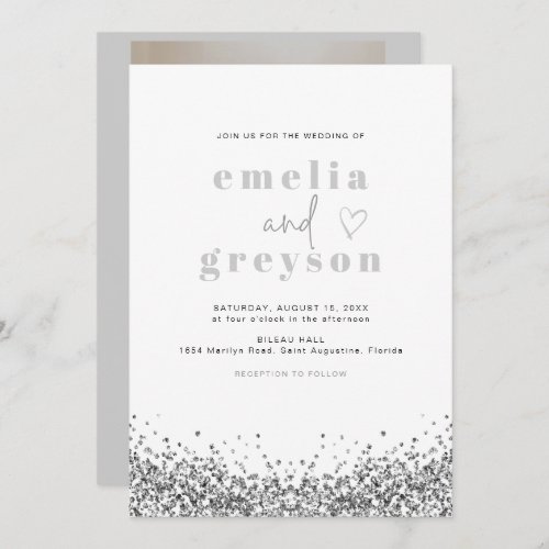 REGINA Glam Silver Glitter Sequins Disco Wedding Invitation