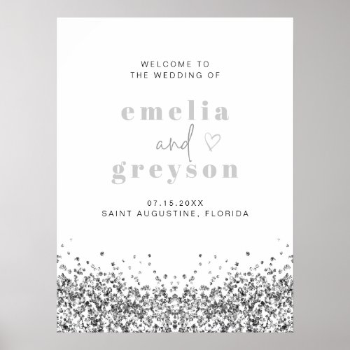 REGINA Glam Silver Glitter Sequins Wedding Welcome Poster