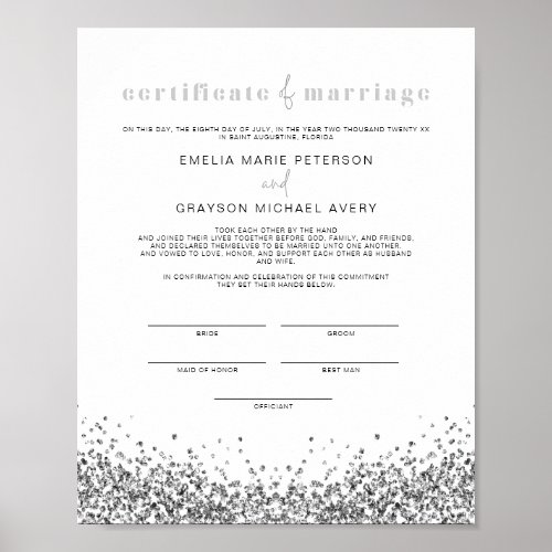 REGINA Glam Silver Sequins Marriage Certificate  P Poster