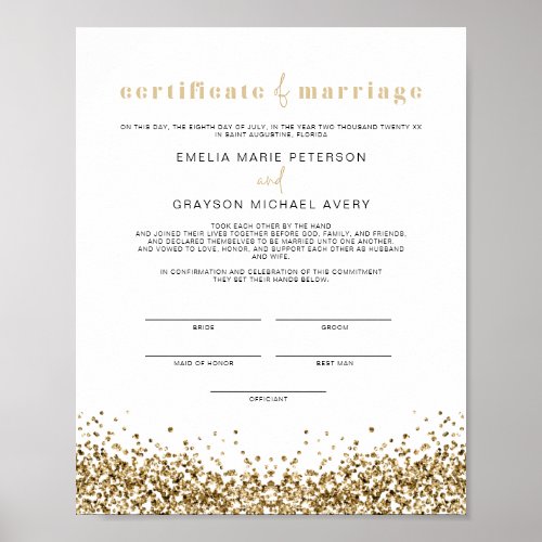 REGINA Glam Yellow Gold Marriage Certificate Poster