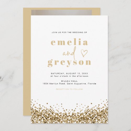 REGINA Glam Yellow Gold Sequins Disco Wedding Invitation