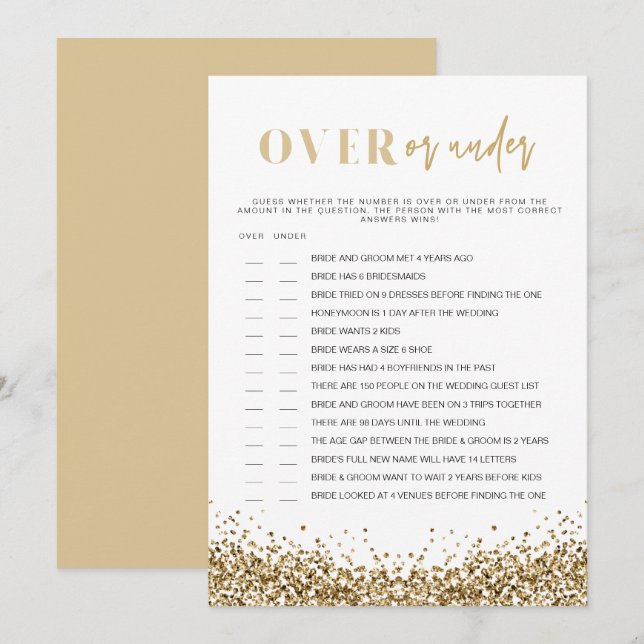 REGINA Gold Over Under Bridal Shower Game  Invitation (Front/Back)