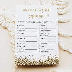 REGINA Gold Sequins Bridal Shower Word Scramble Invitation
