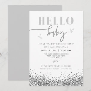 REGINA Hello Baby Silver Sequin Baby Shower Invitation